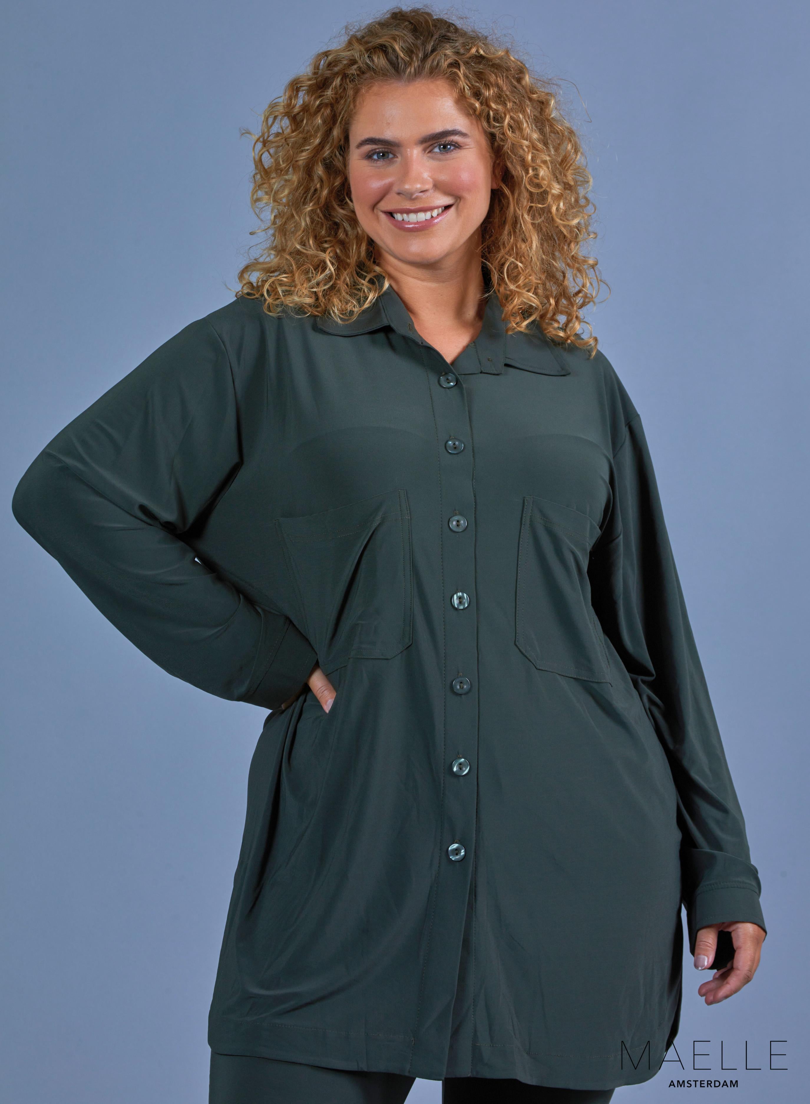 Maelle Oversized Button Blouse Solid Khaki