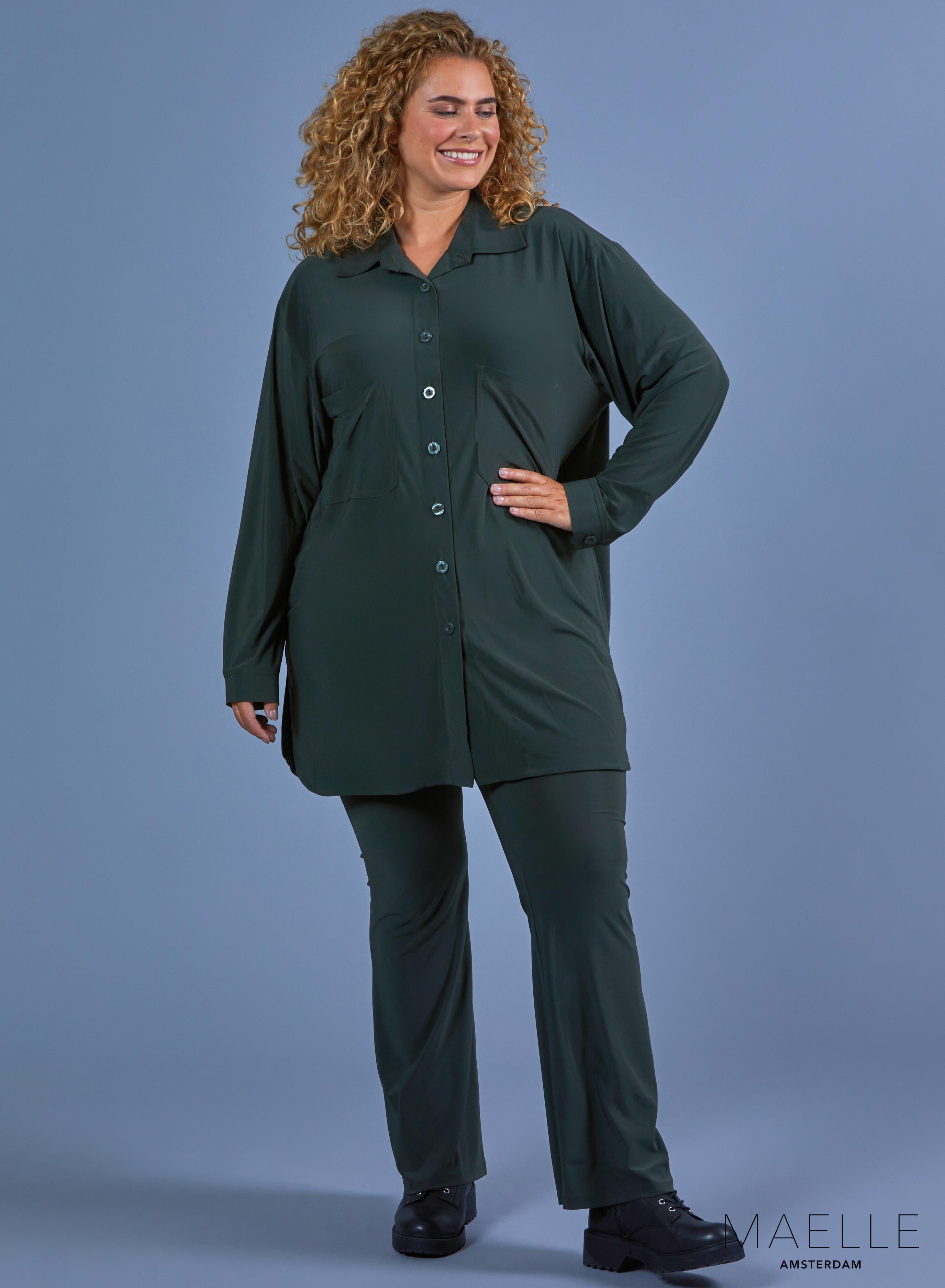 Maelle Oversized Button Blouse Solid Khaki