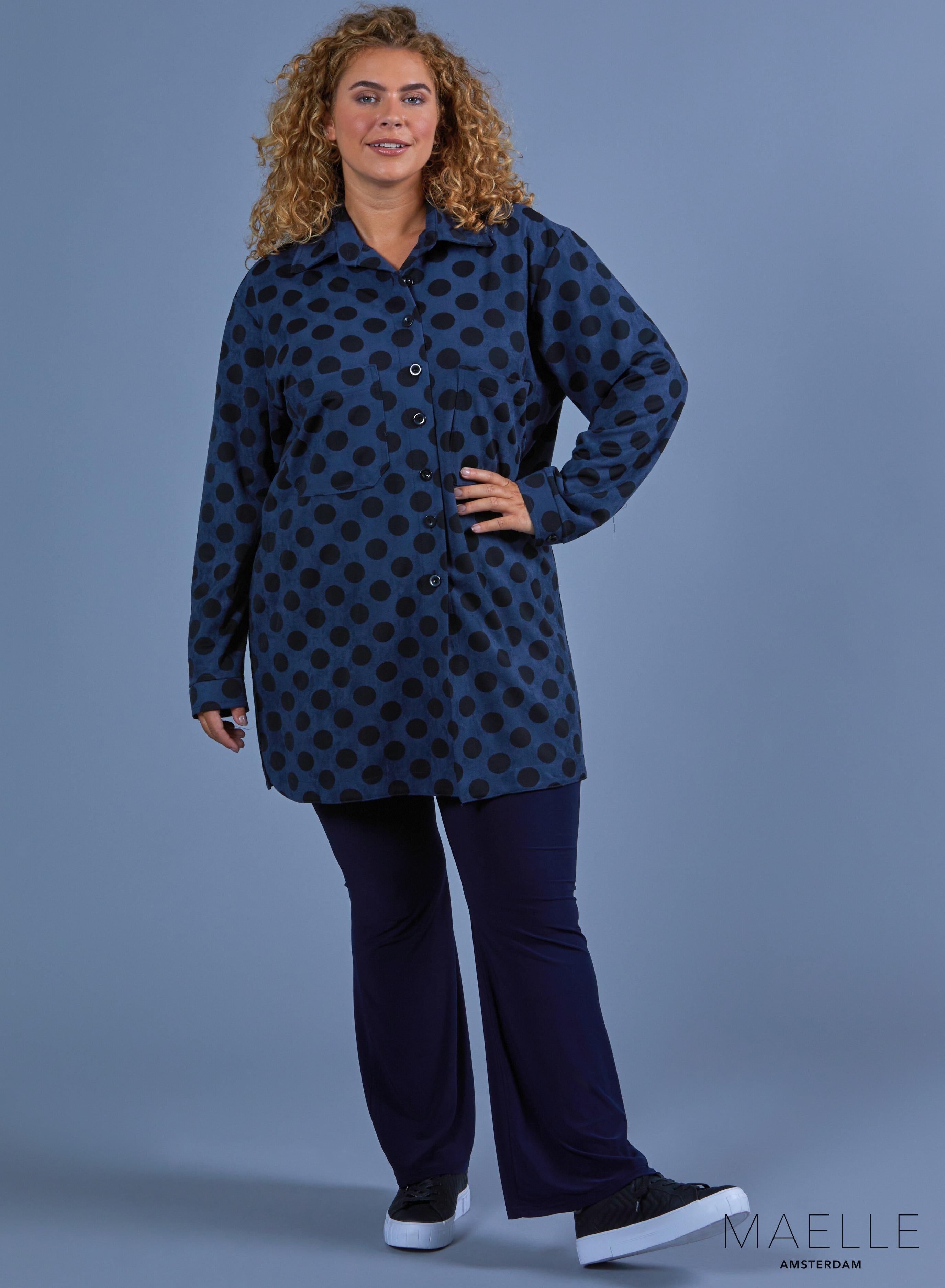 Maelle Oversized Button Blouse Suede Feel Dots Blue