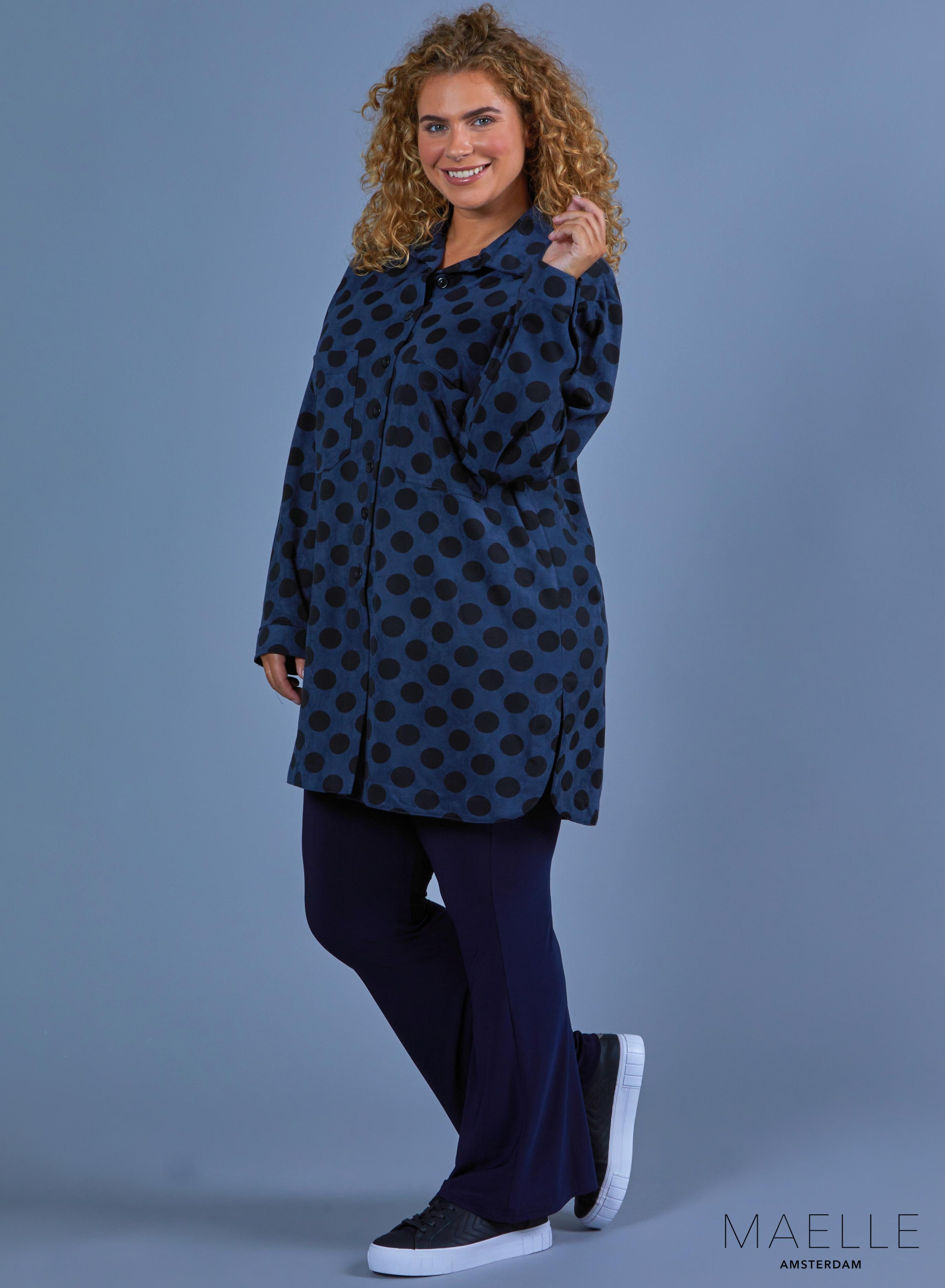 Maelle Oversized Button Blouse Suede Feel Dots Blue