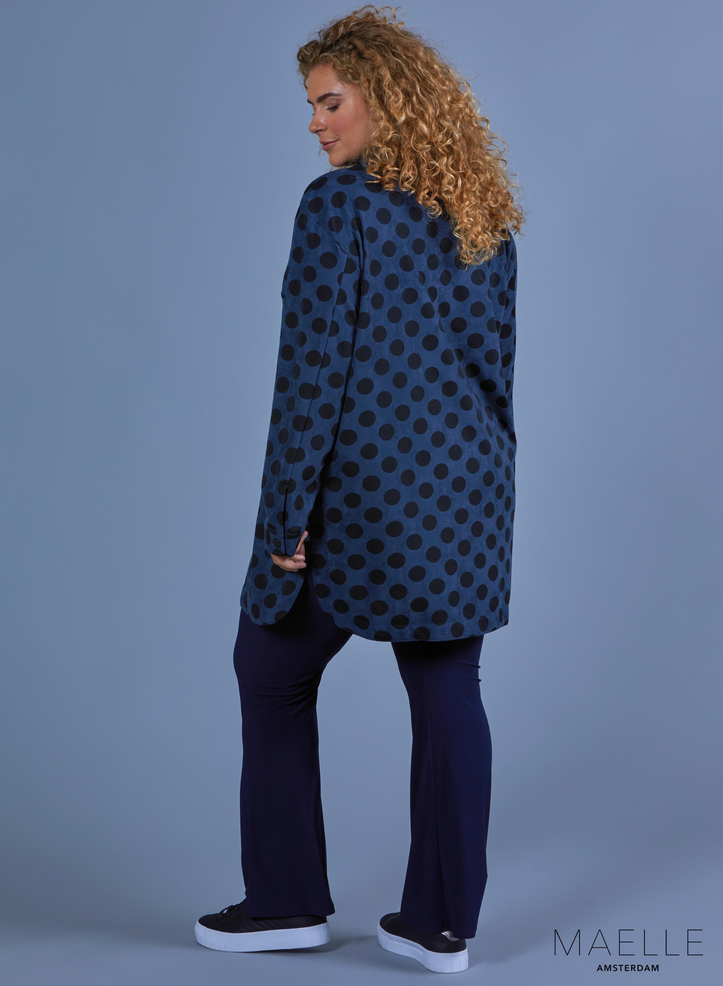 Maelle Oversized Button Blouse Suede Feel Dots Blue