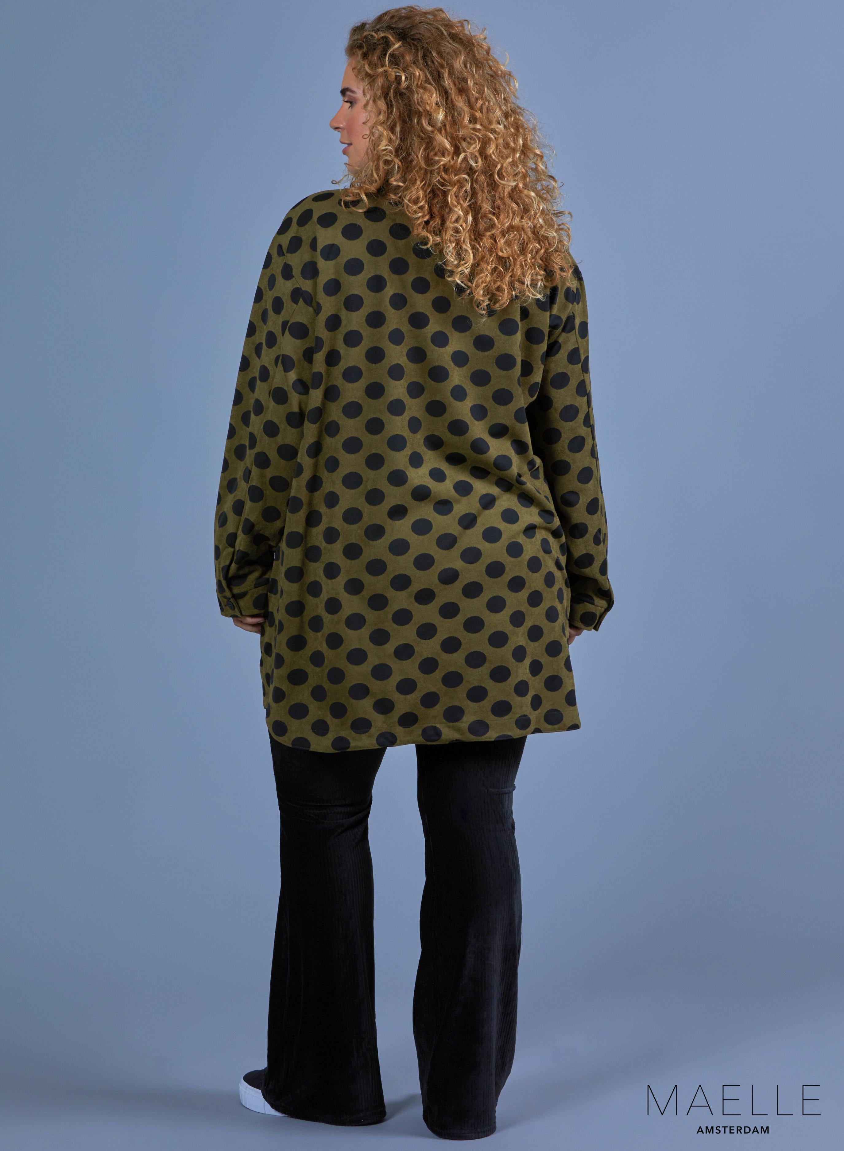 Maelle Oversized Button Blouse Suede Feel Dots Green