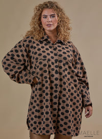 Maelle Oversized Button Blouse Suede Feel Dots Camel