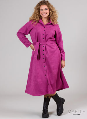 Maelle Scuba Suede Blelt Dress Dark Fuchsia