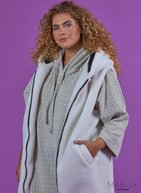 Maelle Soft Teddy Long Body Jacket Ivory White
