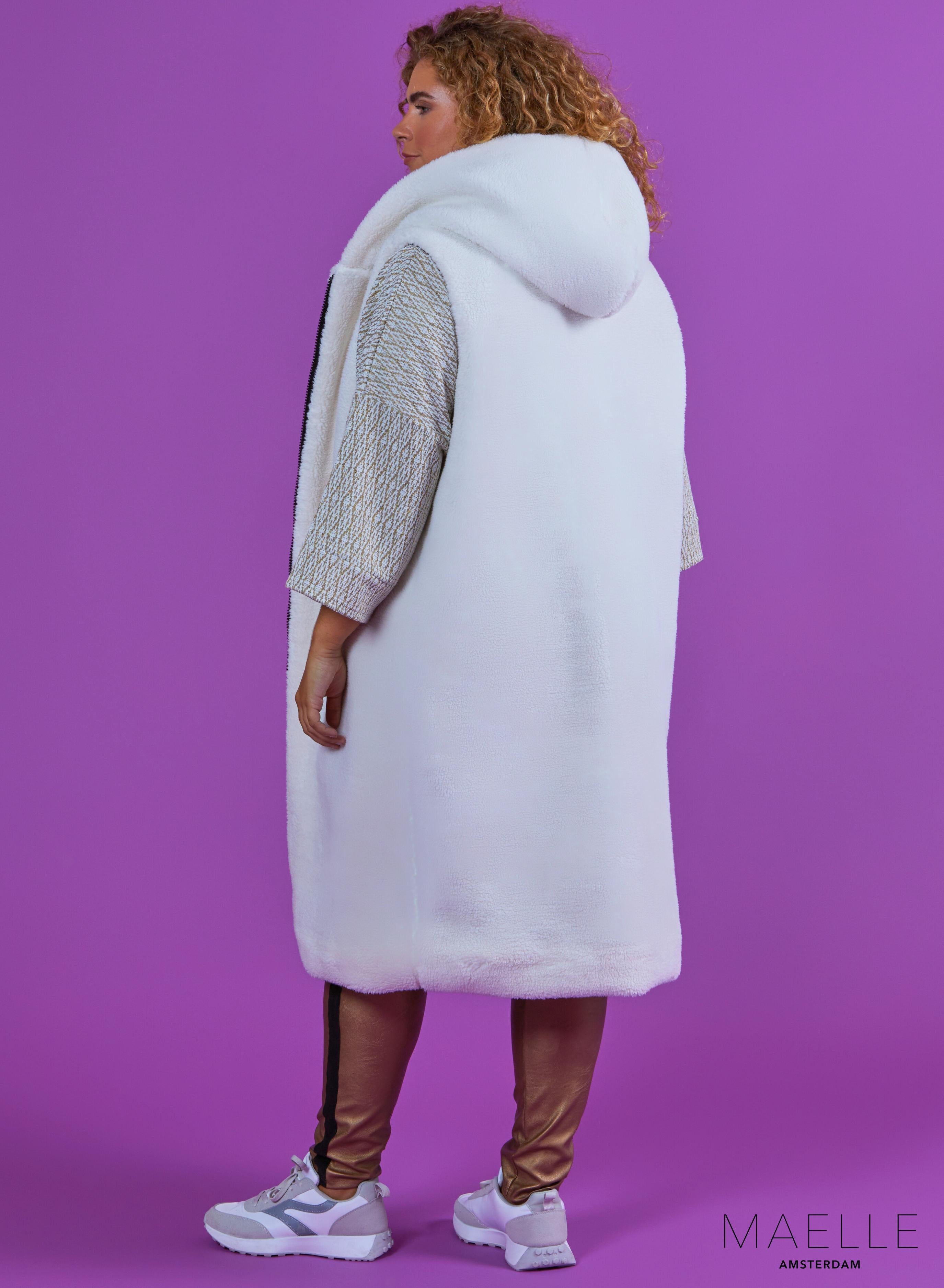 Maelle Soft Teddy Long Body Jacket Ivory White