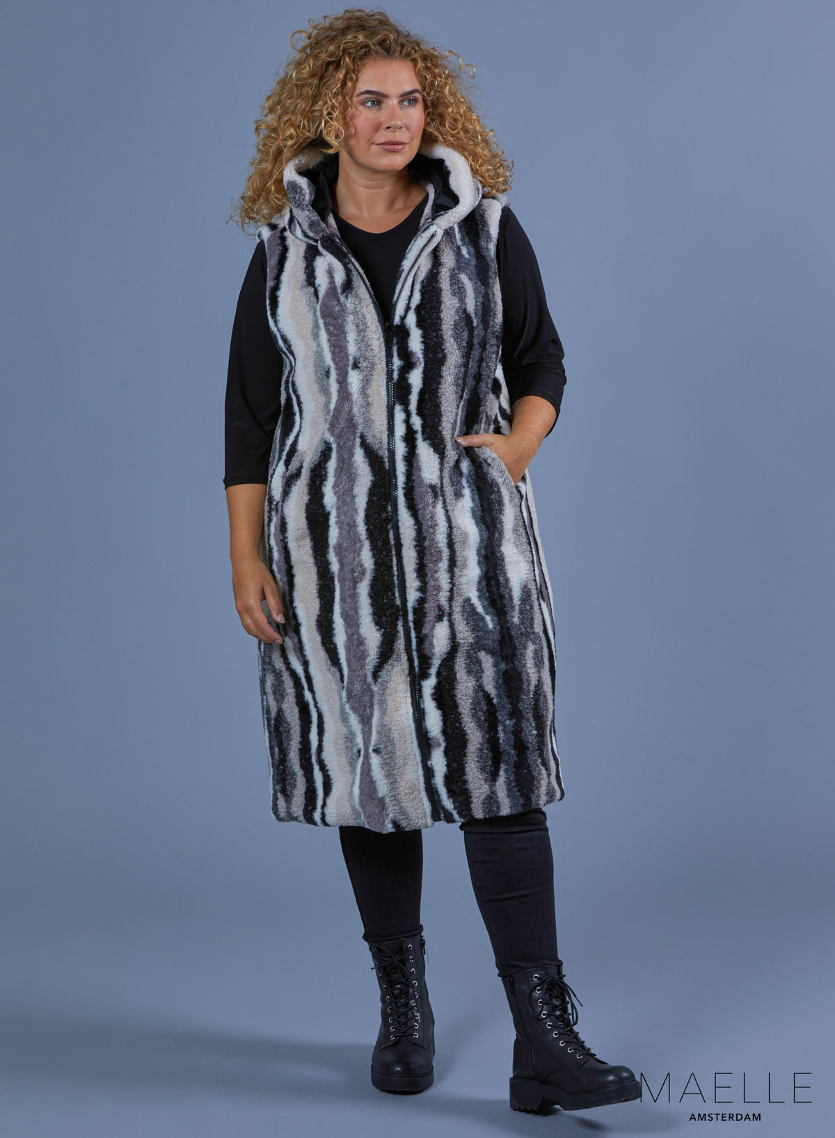 ME-JA-1004 - Bedruckte Teddy-Langjacke BW Mixed Zebra Animal