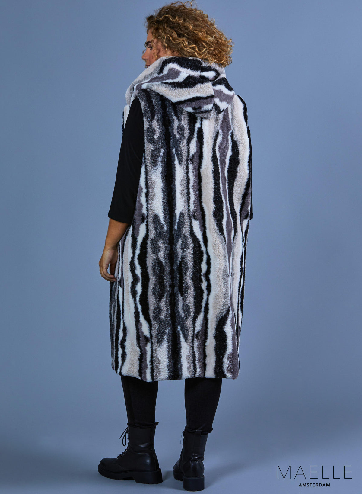 ME-JA-1004 - Bedruckte Teddy-Langjacke BW Mixed Zebra Animal