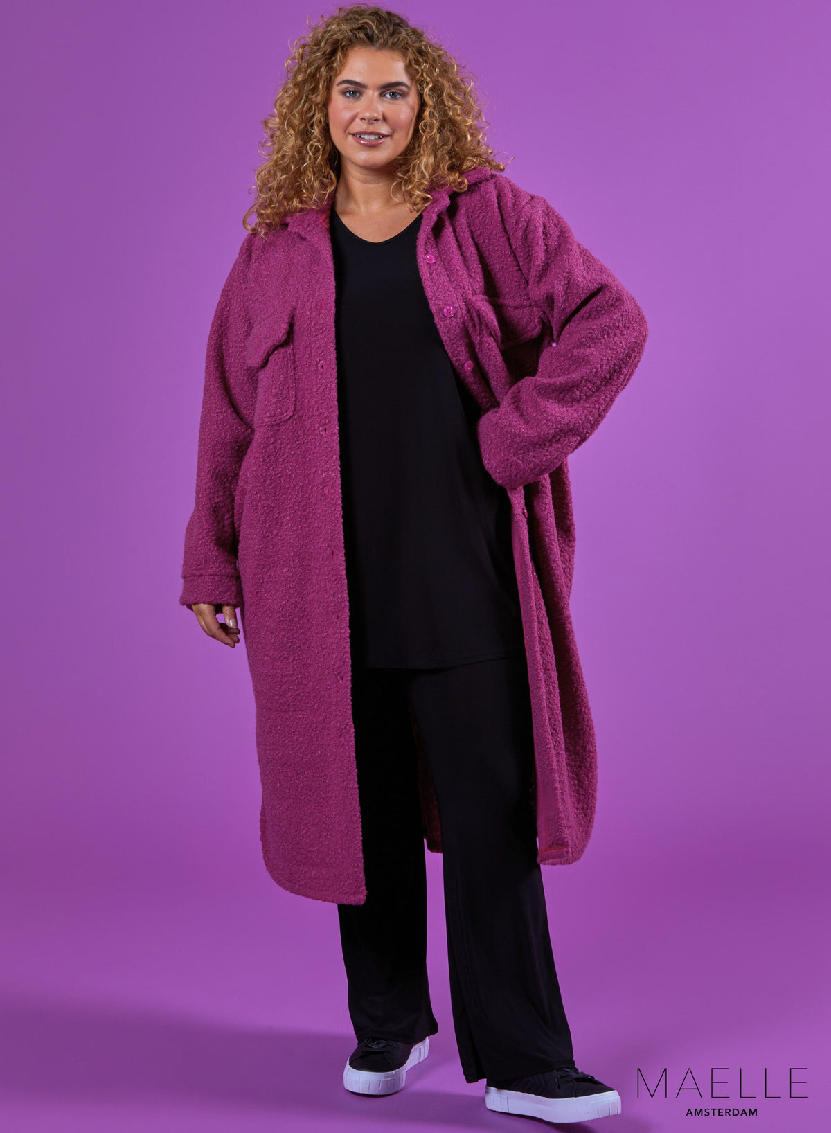 Maelle Lange Pocket Shacket Boucle Pruim