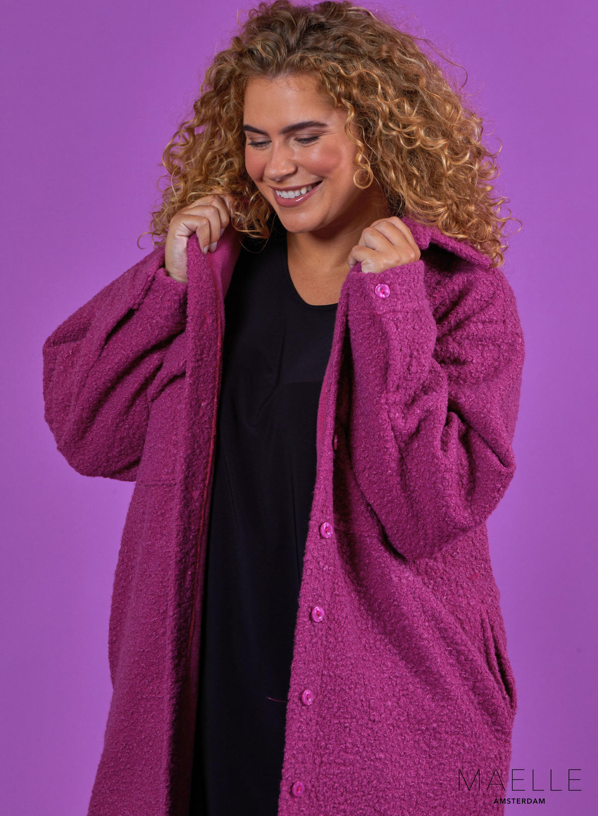 Maelle Lange Pocket Shacket Boucle Pruim