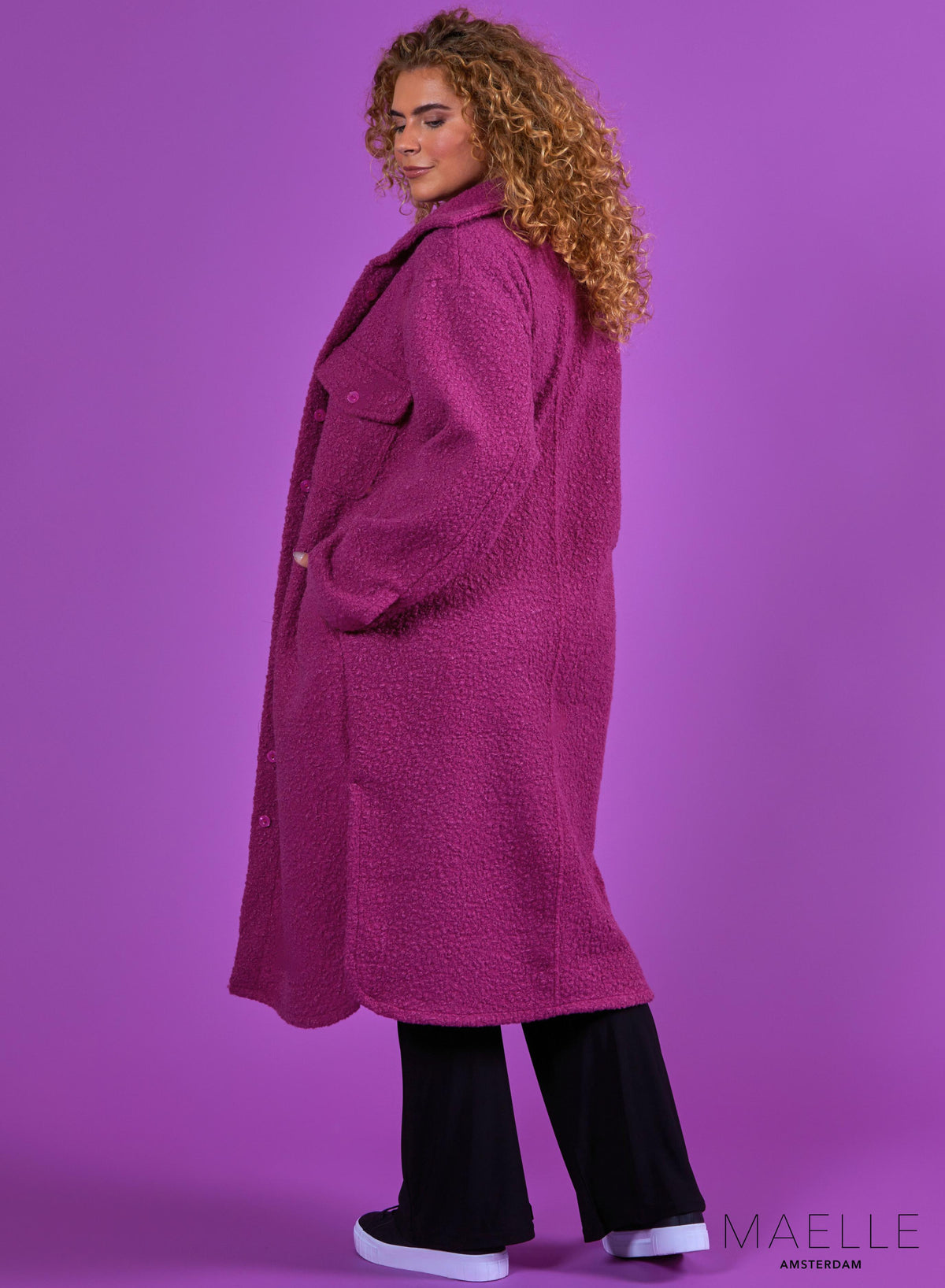 Maelle Lange Pocket Shacket Boucle Pruim
