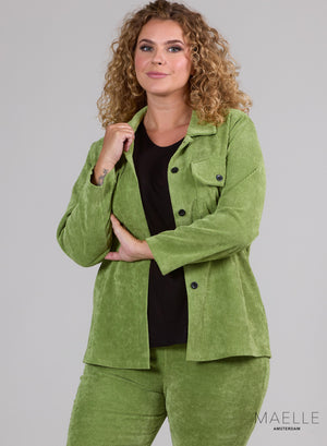 Maelle Short Ribbed Blazer with Buttons Lime Green