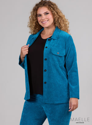Maelle Short Ribbed Blazer with Buttons Petrol