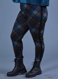 Maelle Stretchy Cotton/Viscose Trim Trouser Check Pattern