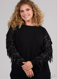 Maelle Glitter Sleeves Sweater Black