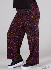 Maelle Wide Leg Trouser Leopard Print Plum