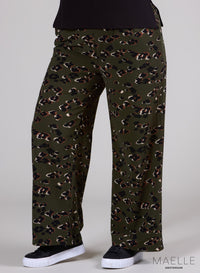 Maelle Wide Leg Trouser Leopard Print Khaki