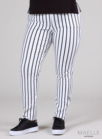 Maelle Viscose Cotton Trouser Stripes White