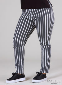 Maelle Viscose Cotton Trouser Stripes Grey