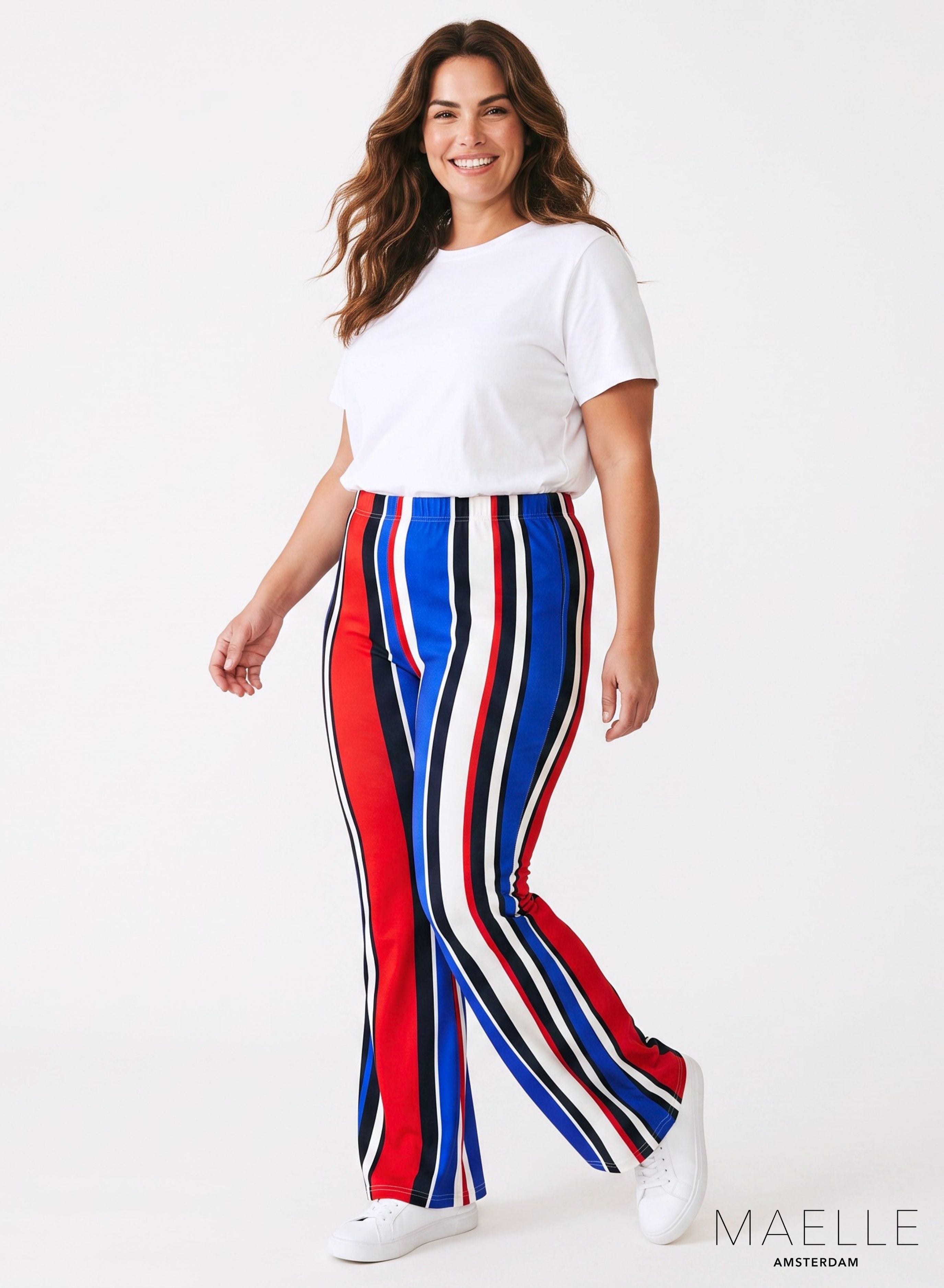 Maelle Flared Trouser Multi Sized Lines Red