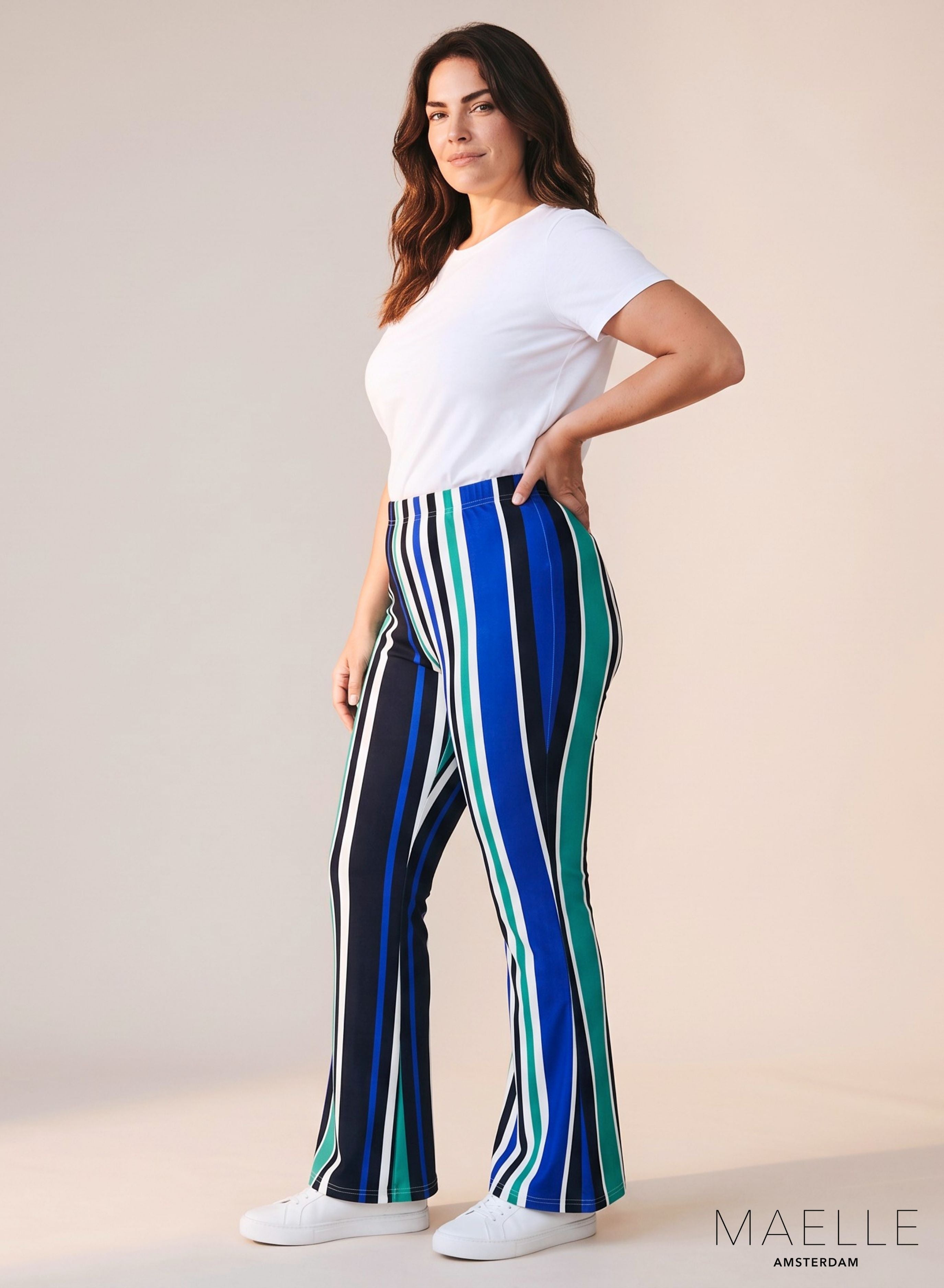 Maelle Hose mit ausgestelltem Bein, mehrgröße, Linien Grün