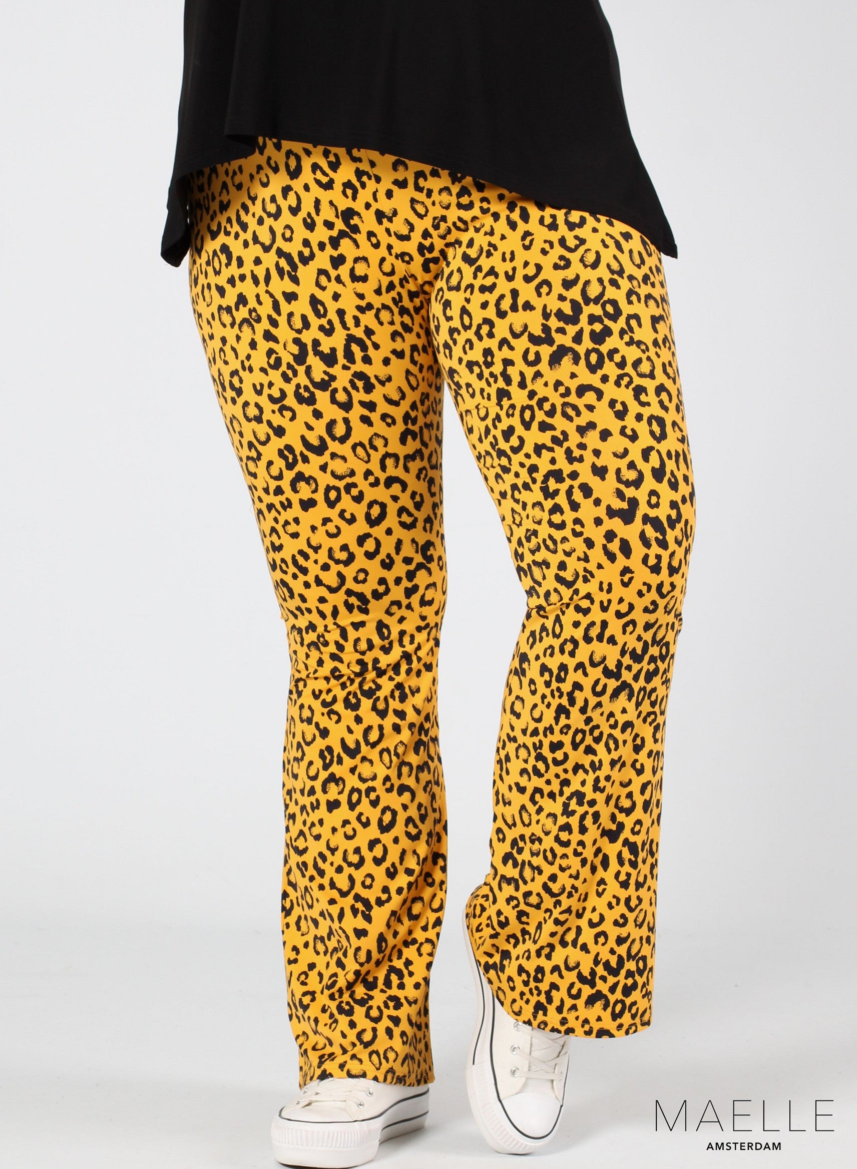 Maelle Print Flared Broek Luipaard Geel