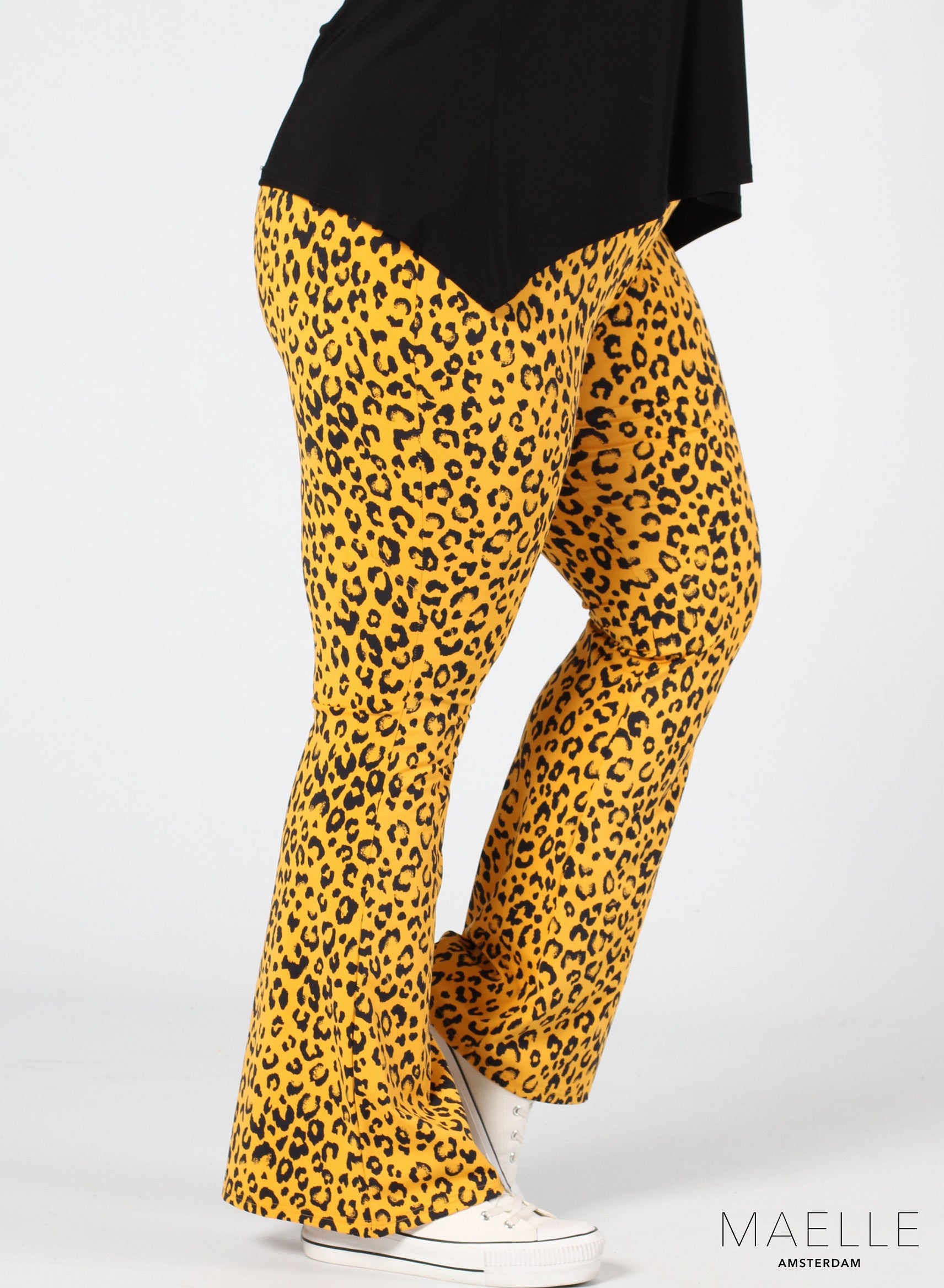 Maelle Print Flared Broek Luipaard Geel