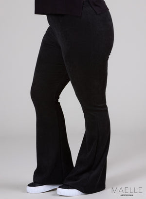 Maelle Ribbed Ponycor Flared Trouser Black