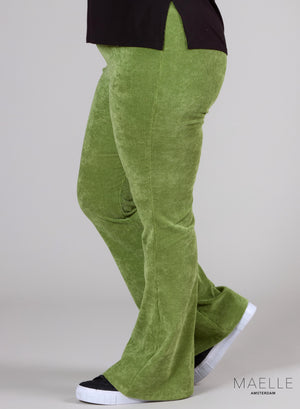 Maelle Ribbed Ponycor Flared Trouser Lime Green
