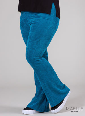 Maelle Ribbed Ponycor Flared Trouser Petrol