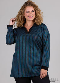 Maelle Warm Relaxed Shirt ZigZag Design Petrol