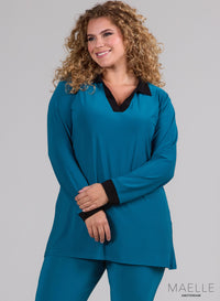 Maelle Black Border Relaxed Shirt Petrol