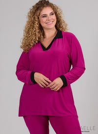 Maelle Black Border Relaxed Shirt Dark Fuchsia