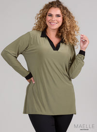 Maelle Black Border Relaxed Shirt Green Willow