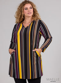 Maelle V-Tunic Crepe Print Lines Yellow