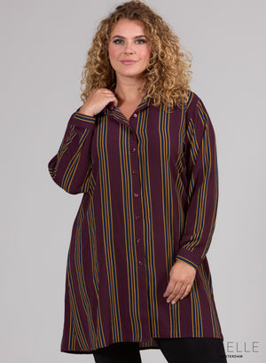 Maelle Bubble Chiffon-Bluse mit Knöpfen, Pflaumenlinien