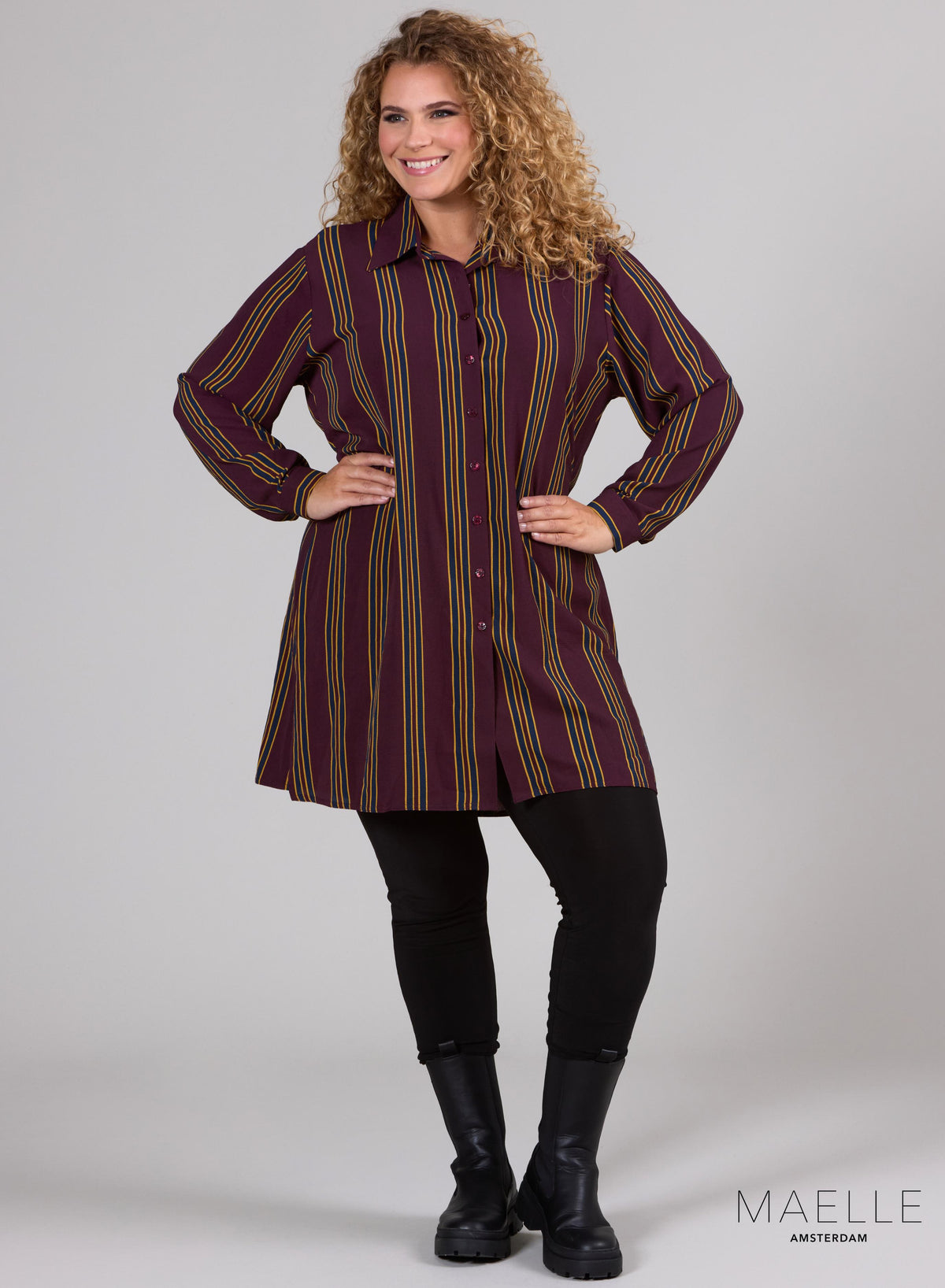 Maelle Bubble Chiffon-Bluse mit Knöpfen, Pflaumenlinien