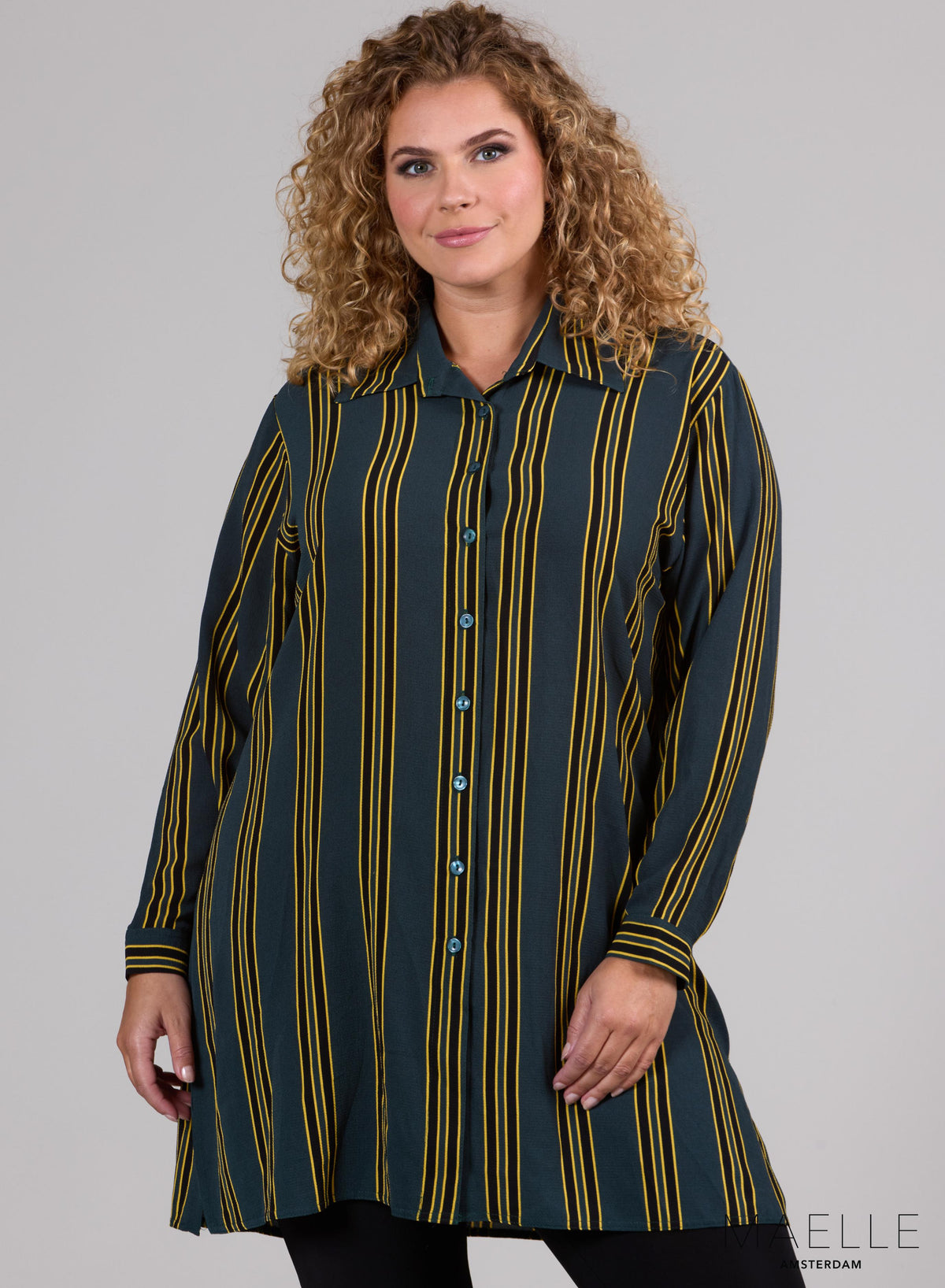 Maelle Bubble Chiffon Blouse met knoopjes, groene strepen