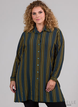 Maelle Bubble Chiffon-Bluse mit Knöpfen Grüne Linien