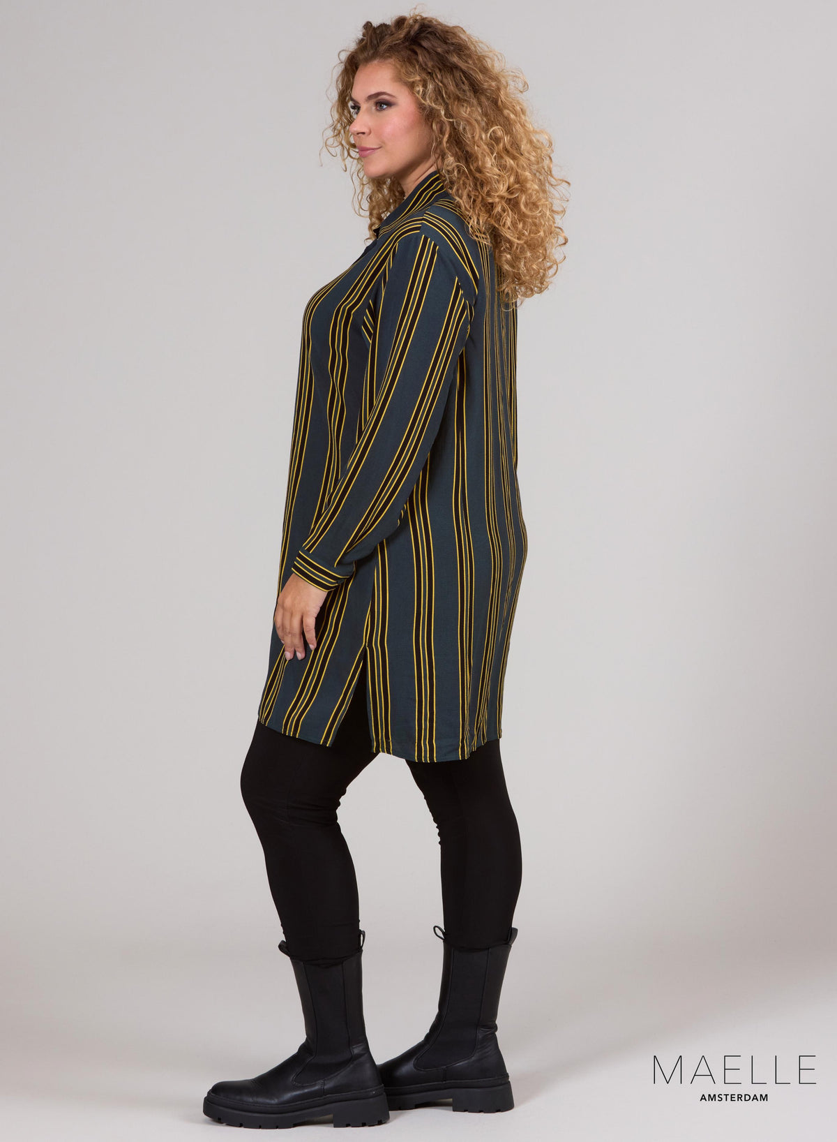 Maelle Bubble Chiffon Blouse met knoopjes, groene strepen