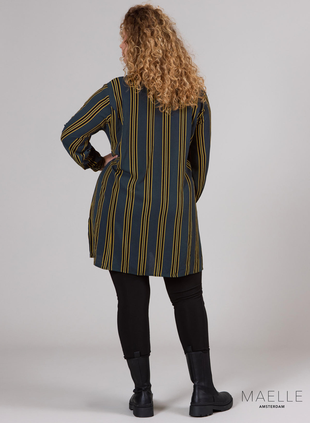 Maelle Bubble Chiffon Blouse met knoopjes, groene strepen