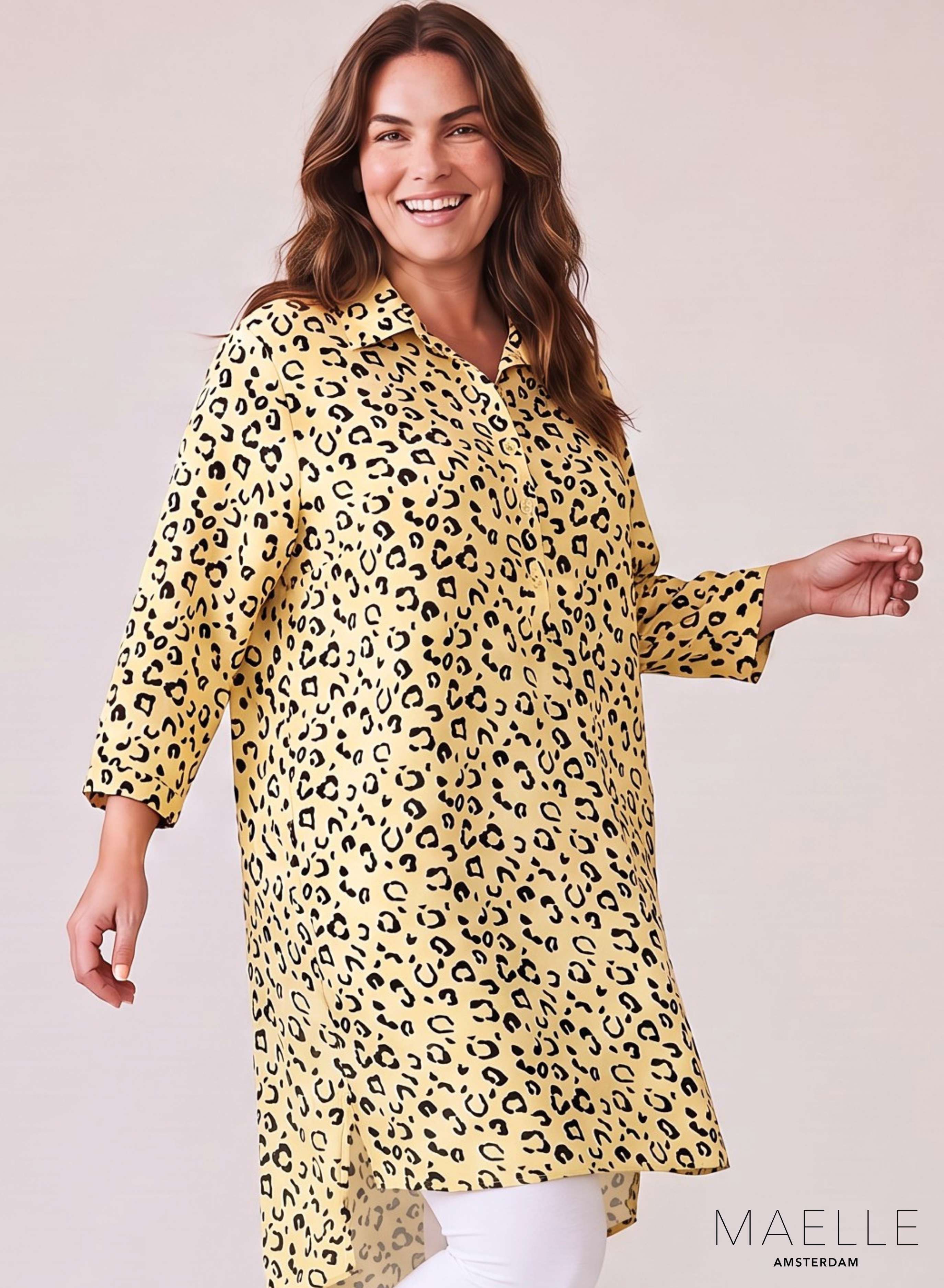 Maelle Buttoned Tunic Print Viscose Yellow Cheetah