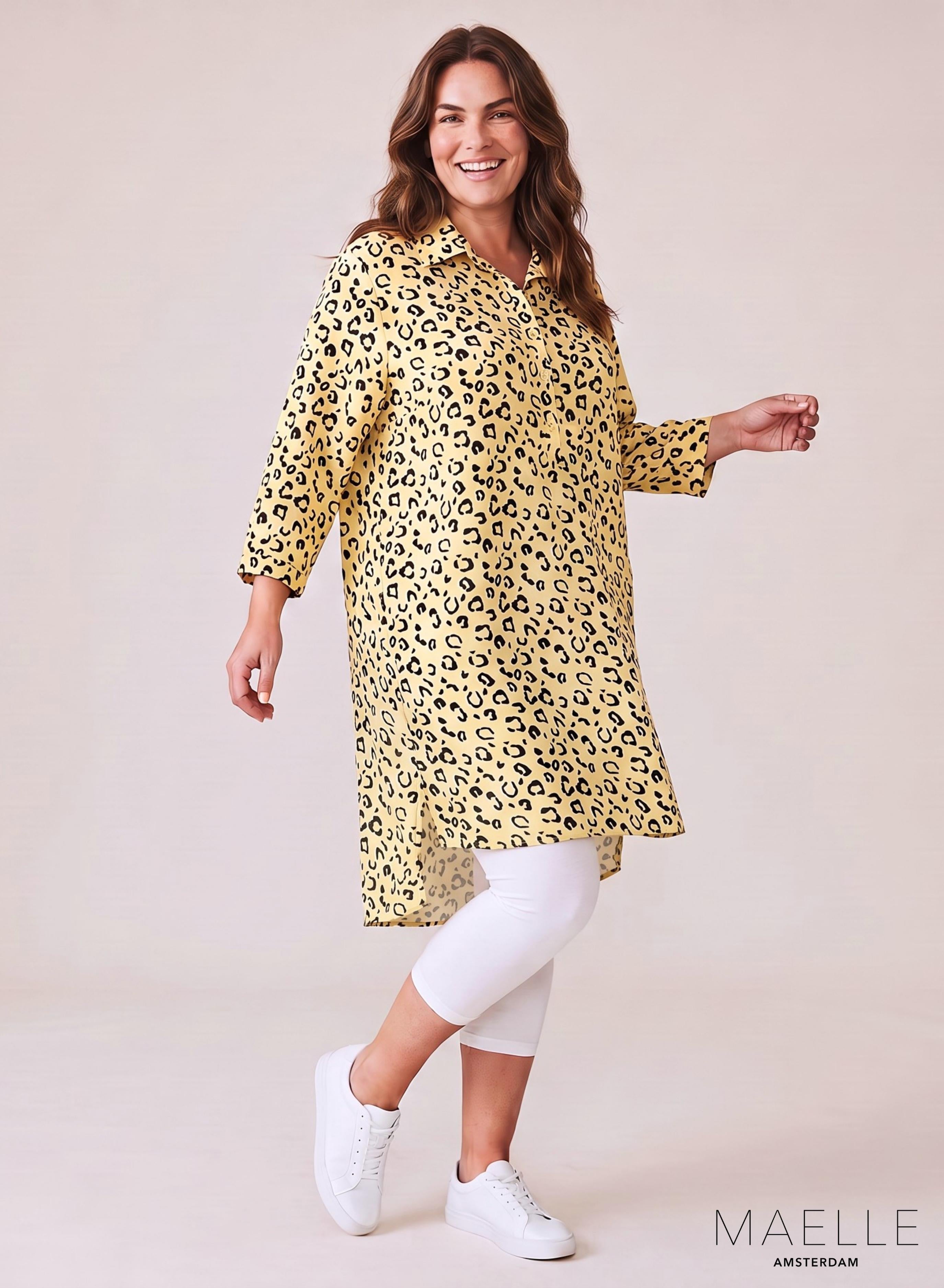 Maelle Buttoned Tunic Print Viscose Yellow Cheetah