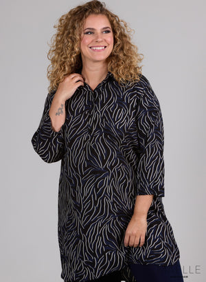 Maelle Geknöpfte Tunika Zebra Dunkelblau