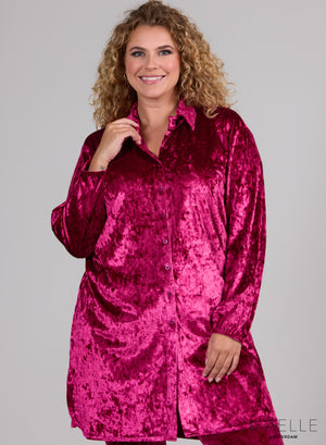 Maelle Samtbluse mit Knöpfen, Dunkelfuchsia