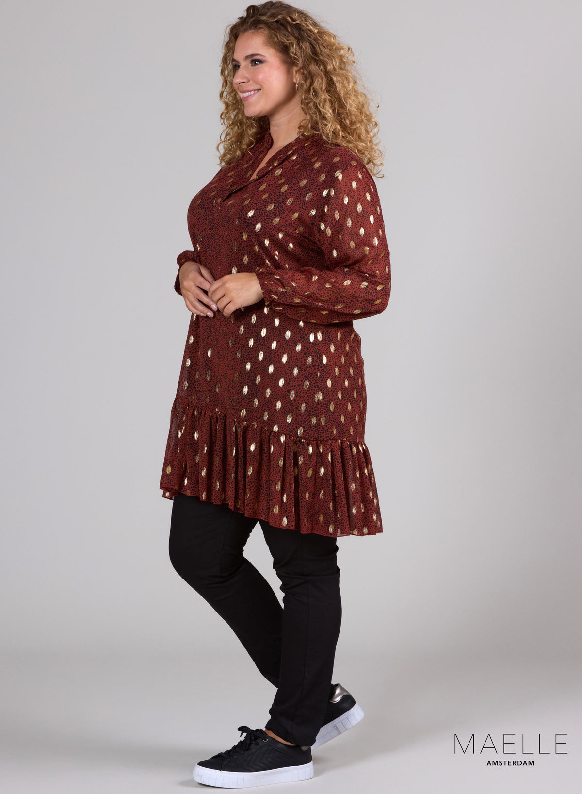 Maelle Rüschentunika Chiffon Rost Gold