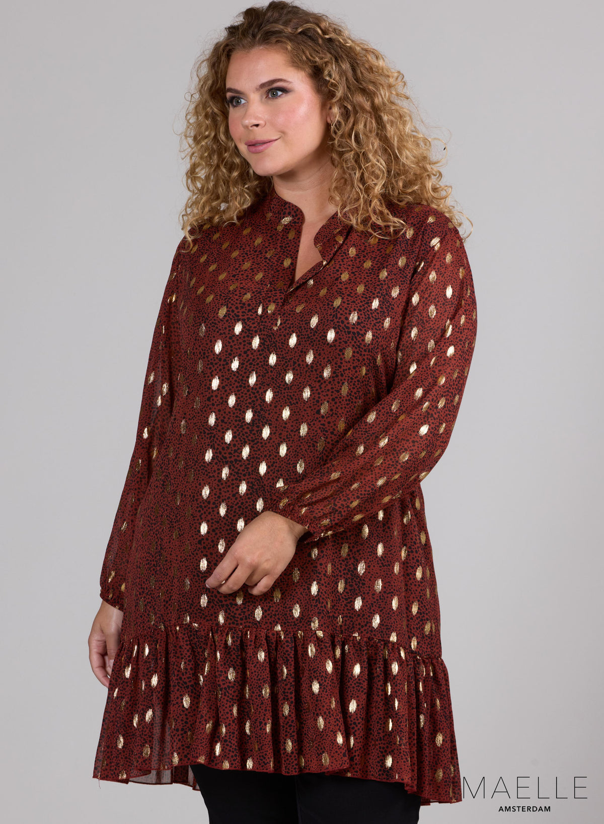 Maelle Rüschentunika Chiffon Rost Gold