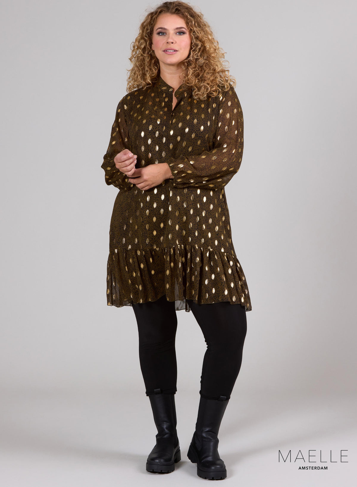 Maelle Rüschentunika Chiffon Grün Gold