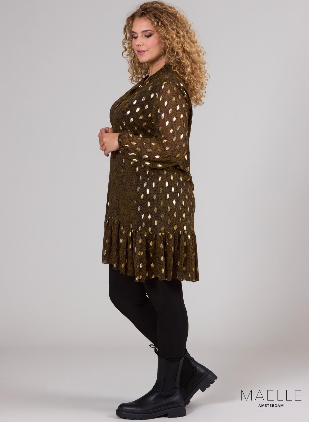 Maelle Rüschentunika Chiffon Grün Gold