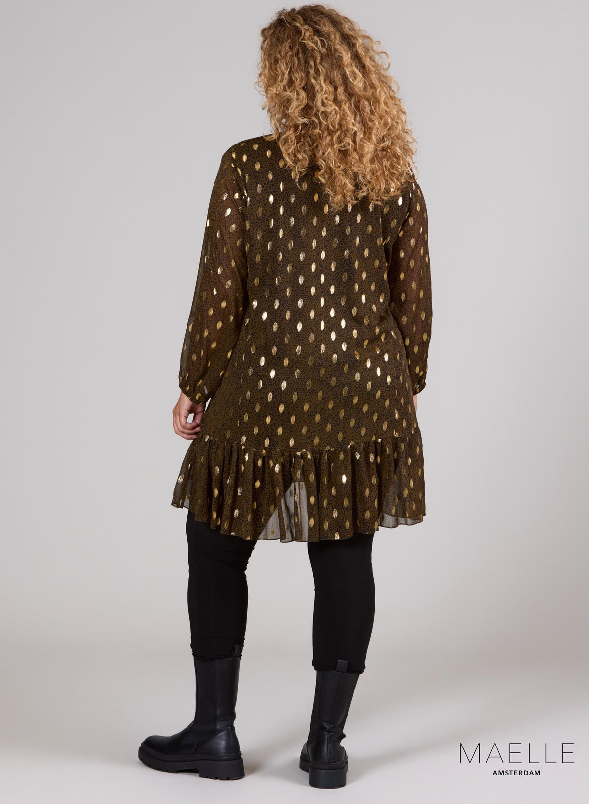 Maelle Rüschentunika Chiffon Grün Gold